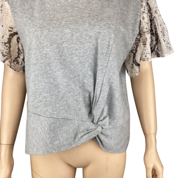 Current Air Anthropologie Top Size Small Basille Print Sleeve Grey Twist‎ Front - Picture 8 of 10